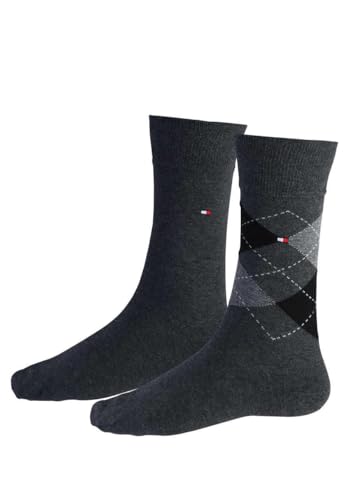 TOMMY HILFIGER Herrensocken Doppelpack Rautenmuster grau/schwarz Größe 39-42 von Tommy Hilfiger