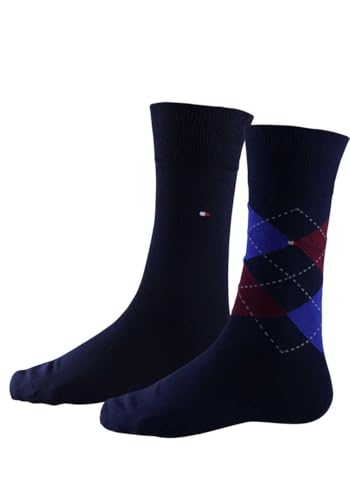 TOMMY HILFIGER Herrensocken Doppelpack Rautenmuster rot/blau Größe 47-49 von Tommy Hilfiger