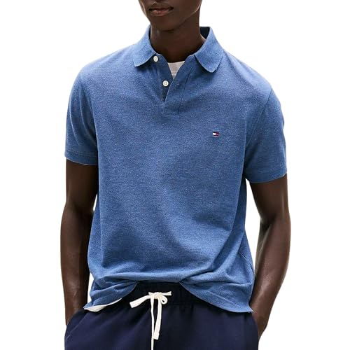 Tommy Hilfiger Herren Poloshirt Kurzarm 1985 Regular Fit, Blau (Faded Indigo Heather), M von Tommy Hilfiger