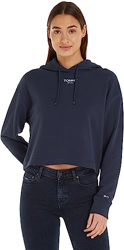 Tommy Jeans Damen Hoodie Cropped Logo mit Kapuze, Blau (Twilight Navy), M von Tommy Hilfiger