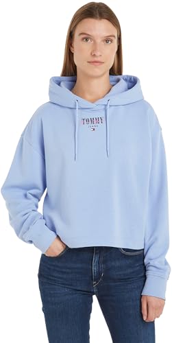 Tommy Jeans Damen Hoodie Essential Logo Hoodie mit Kapuze, Blau (Moderate Blue), XS von Tommy Hilfiger