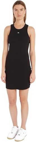 Tommy Jeans Damen Kleid Tank Bodycon Gerippt, Schwarz (Black), L von Tommy Hilfiger