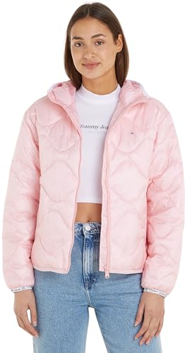 Tommy Jeans Damen Pufferjacke Quilted Tape Kapuze, Rosa (Ballet Pink), L von Tommy Hilfiger