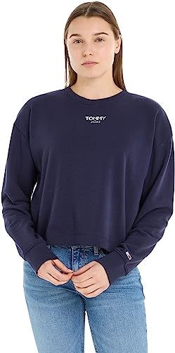 Tommy Jeans Damen Sweatshirt Cropped Logo ohne Kapuze, Blau (Twilight Navy), XS von Tommy Hilfiger
