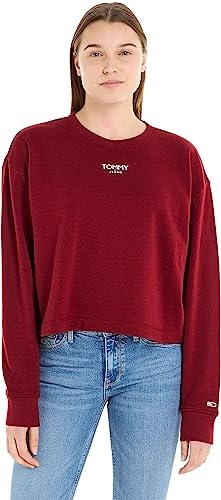 Tommy Jeans Damen Sweatshirt Cropped Logo ohne Kapuze, Rot (Rouge), S von Tommy Hilfiger
