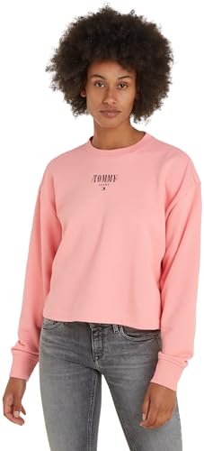 Tommy Jeans Damen Sweatshirt Essential Logo ohne Kapuze, Rosa (Tickled Pink), L von Tommy Hilfiger