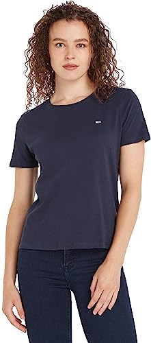 Tommy Jeans Damen T-Shirt Kurzarm TJW Soft Rundhalsausschnitt, Blau (Twilight Navy), XXS von Tommy Jeans