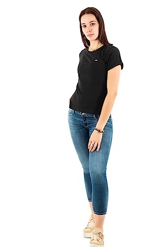 Tommy Jeans Damen T-Shirt Kurzarm TJW Soft Rundhalsausschnitt, Schwarz (Black), L von Tommy Hilfiger