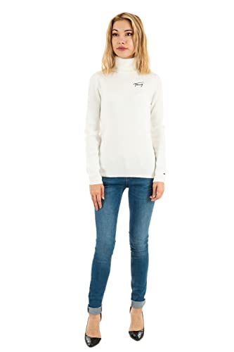 Tommy Jeans Damen TJW Signature Rib Turtleneck DW0DW14255 Pullover, Weiß, S von Tommy Hilfiger