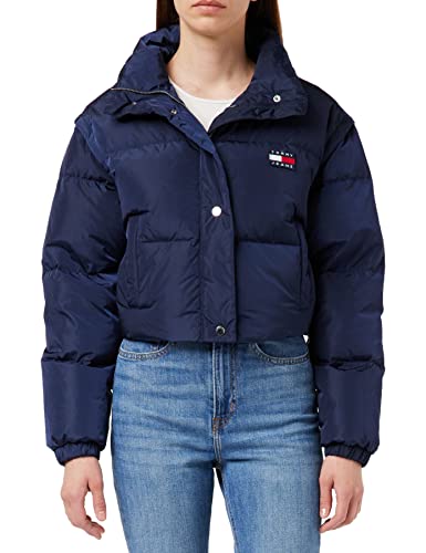 Tommy Jeans Damen Wattierte Cropped Fit Puffer-Jacke mit Logo, Blau (Twilight Navy), L von Tommy Jeans