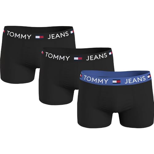 Tommy Jeans Herren 3er Pack Boxershorts Trunks Baumwolle mit Stretch, Schwarz (Blck/Blck/Empr Blu), S von Tommy Jeans