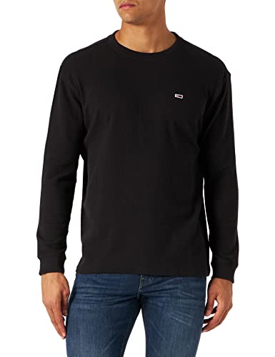 Tommy Jeans Herren Langarmshirt Clsc Waffle Ls Baumwolle, Schwarz (Black), XS von Tommy Hilfiger