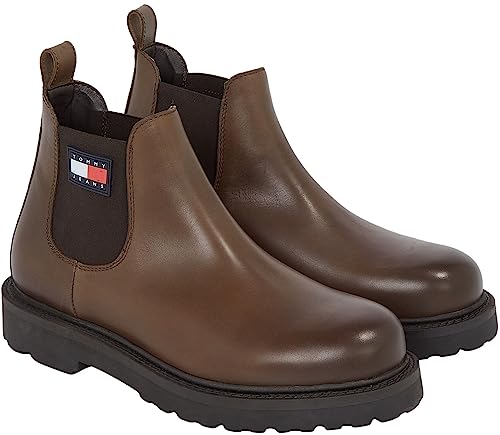 Tommy Jeans Herren Mid Boot Stiefel aus Leder, Braun (Velvet Brown), 41 von Tommy Hilfiger