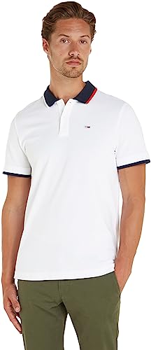 Tommy Jeans Herren Poloshirt Kurzarm Reg Flag Regular Fit, Weiß (White), M von Tommy Hilfiger