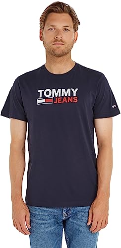 Tommy Jeans Herren T-Shirt Kurzarm TJM Regular Rundhalsausschnitt, Blau (Twilight Navy), XS von Tommy Jeans