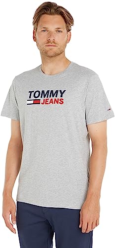 Tommy Jeans Herren T-Shirt Kurzarm TJM Regular Rundhalsausschnitt, Grau (Light Grey Heather), L von Tommy Jeans