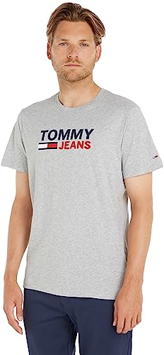 Tommy Jeans Herren T-Shirt Kurzarm TJM Regular Rundhalsausschnitt, Grau (Light Grey Heather), XL von Tommy Jeans