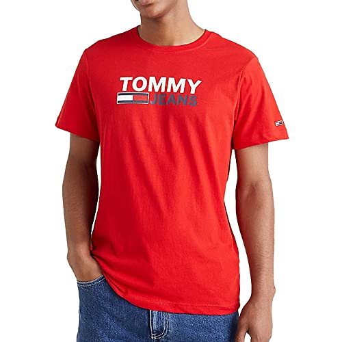 Tommy Jeans Herren T-Shirt Kurzarm TJM Regular Rundhalsausschnitt, Rot (Deep Crimson), XS von Tommy Jeans