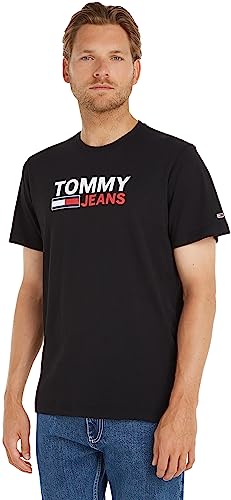 Tommy Jeans Herren T-Shirt Kurzarm TJM Regular Rundhalsausschnitt, Schwarz (Black), XS von Tommy Jeans