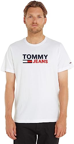 Tommy Jeans Herren T-Shirt Kurzarm TJM Regular Rundhalsausschnitt, Weiß (White), XS von Tommy Jeans