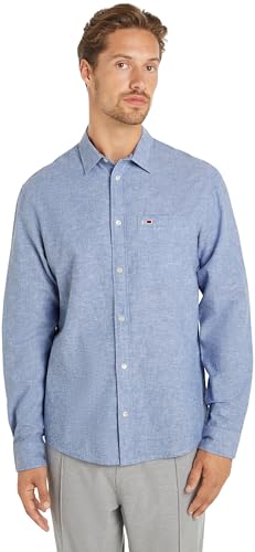 Tommy Jeans Herren Hemd Linen Blend Shirt Freizeithemd, Blau (Charmed), S von Tommy Hilfiger