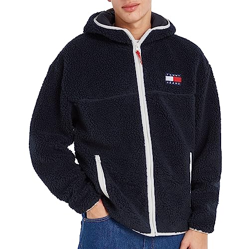 Tommy Jeans Herren Teddyfleecejacke TJM Sherpa Zip Thru Hoodie Desert Sky - dunkelblau - XL von Tommy Hilfiger