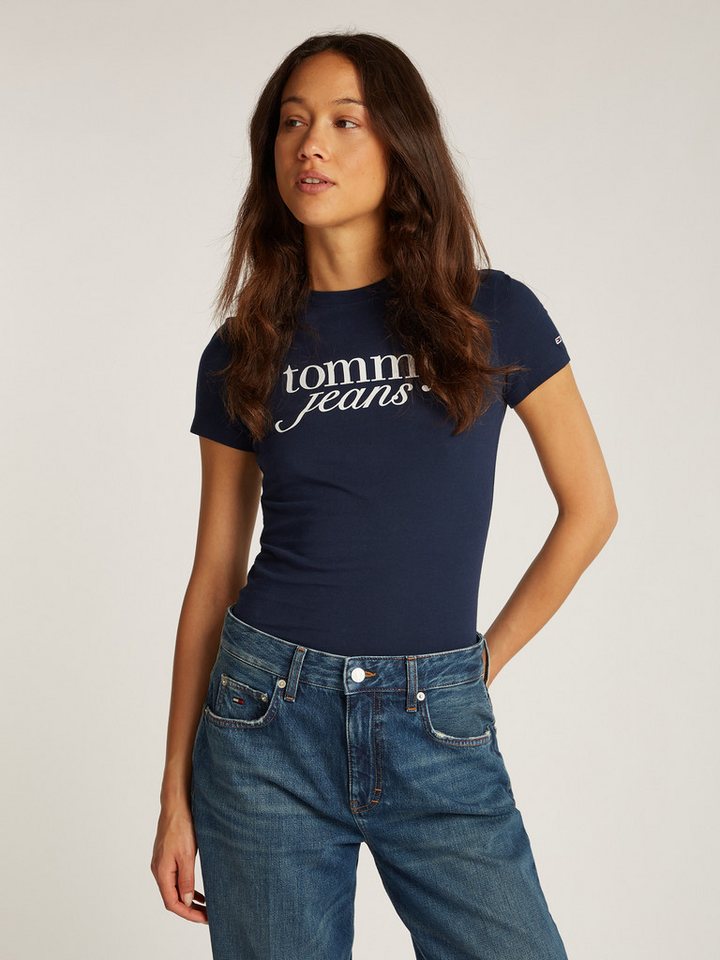 Tommy Jeans Curve Rundhalsshirt Shirt TJW SLIM ESSENTIAL in Großen Größen, Logo-Print auf Brusthöhe, mit Logostickerei von Tommy Jeans Curve