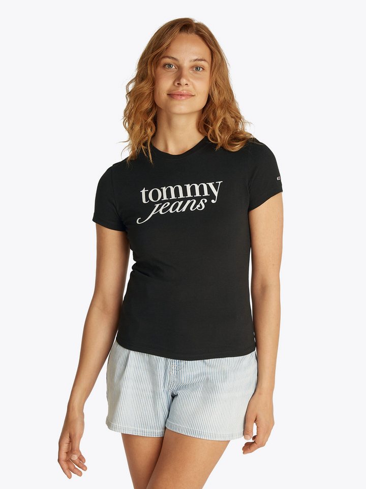 Tommy Jeans Curve Rundhalsshirt Shirt TJW SLIM ESSENTIAL in Großen Größen, Logo-Print auf Brusthöhe, mit Logostickerei von Tommy Jeans Curve
