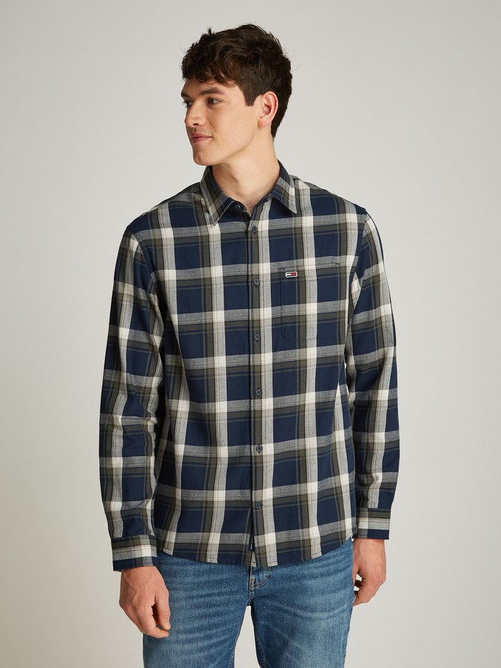 Tommy Jeans Plus Langarmhemd TJM REG CHECK FLANNEL SHIRT EXT in Großen Größen, Logostickerei, Button-down-Kragen von Tommy Jeans Plus