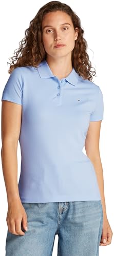 Tommy Jeans Damen Poloshirt Kurzarm Slim Essential Stretch, Blau (Sweet Blue), XL von Tommy Jeans