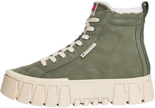 TOMMY JEANS Damen Tjw Vulc Flatform Suede Wl En0En02894 High Top, Green (Pewter Green), 37 EU von Tommy Jeans