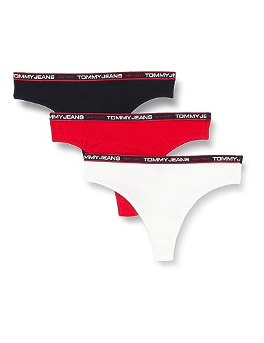 Tommy Hilfiger Damen 3P Thong (EXT Sizes) UW0UW04709 Stringtangas, Rot (Deep Crimson/White/Desert Sky), XS von Tommy Hilfiger