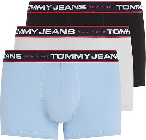 Tommy Jeans Herren 3er Pack Boxershorts Trunks Unterwäsche, Mehrfarbig (Black/ Light Cast/ Chambray Blue), XL von Tommy Hilfiger
