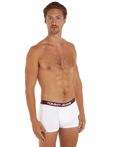 Tommy Jeans Herren 3er Pack Boxershorts Trunks Unterwäsche, Mehrfarbig (Deep Crimson/ White/ Desert Sky), S von Tommy Hilfiger