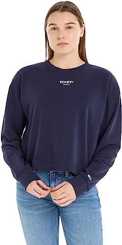 Tommy Hilfiger Jeans Damen Sweatshirt Cropped Logo ohne Kapuze, Blau (Twilight Navy), XS von Tommy Jeans
