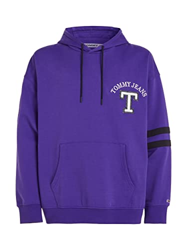 Tommy Jeans Herren Sweatshirt TJM OVZD CB Letterman Hoodie Purple - L von Tommy Jeans