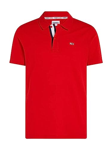 Tommy Jeans Herren Poloshirt Placket Polo rot (74) M von Tommy Jeans