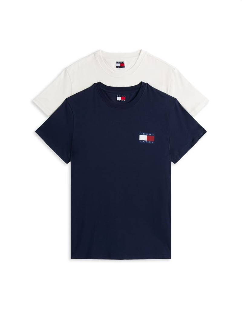 Tommy Jeans - 2er-Pack T-Shirts in Marineblau und Weiß mit Flag-Logo und schmalem Schnitt-Bunt von Tommy Jeans