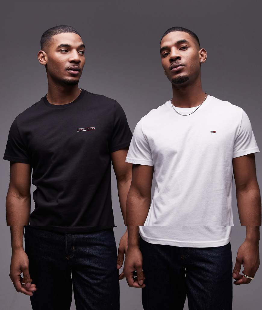 Tommy Jeans - 2er-Pack T-Shirts in Schwarz/Wollweiß mit Logo und schmalem Schnitt von Tommy Jeans