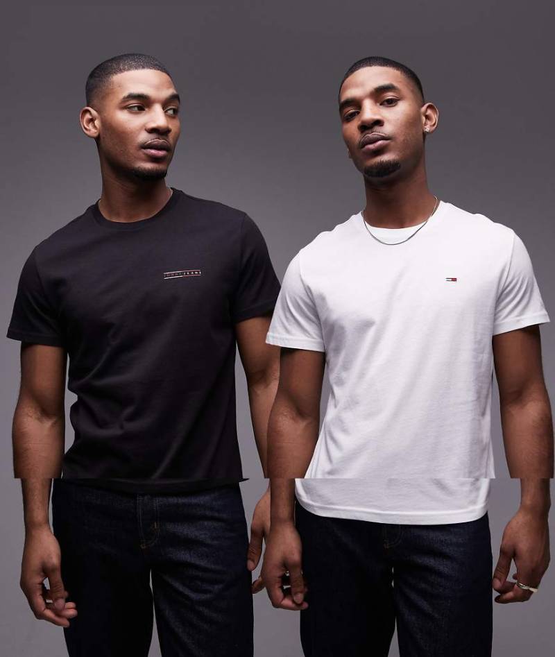 Tommy Jeans - 2er-Pack T-Shirts in Schwarz/Wollweiß mit Logo und schmalem Schnitt von Tommy Jeans