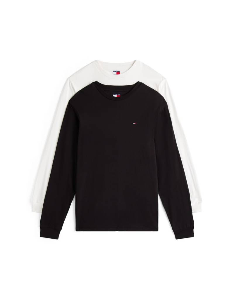 Tommy Jeans - 2er-Pack langärmlige Shirts in Schwarz und Weiß mit Flag-Logo und schmalem Schnitt-Bunt von Tommy Jeans