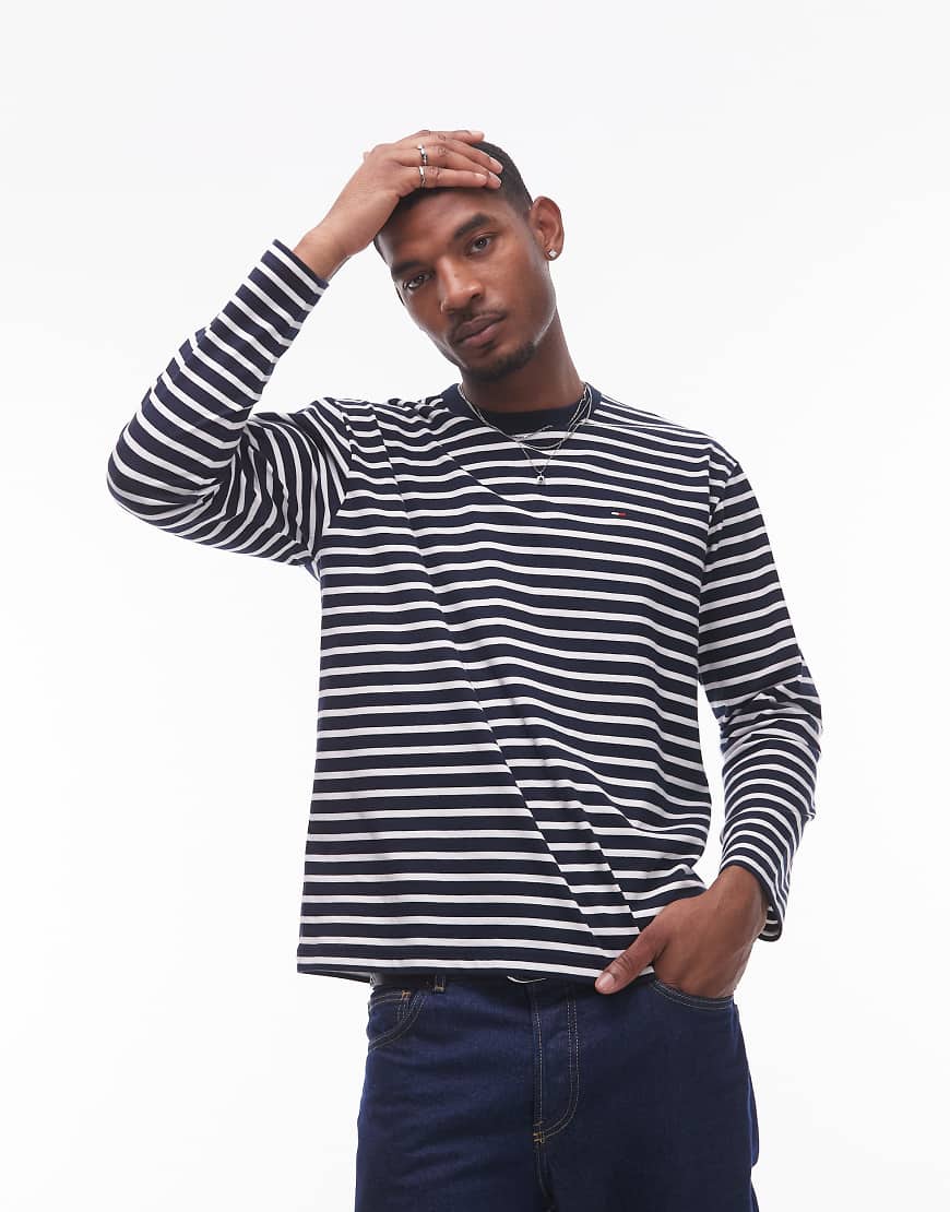 Tommy Jeans - Bretton - Langärmliges T-Shirt in Marineblau gestreift von Tommy Jeans