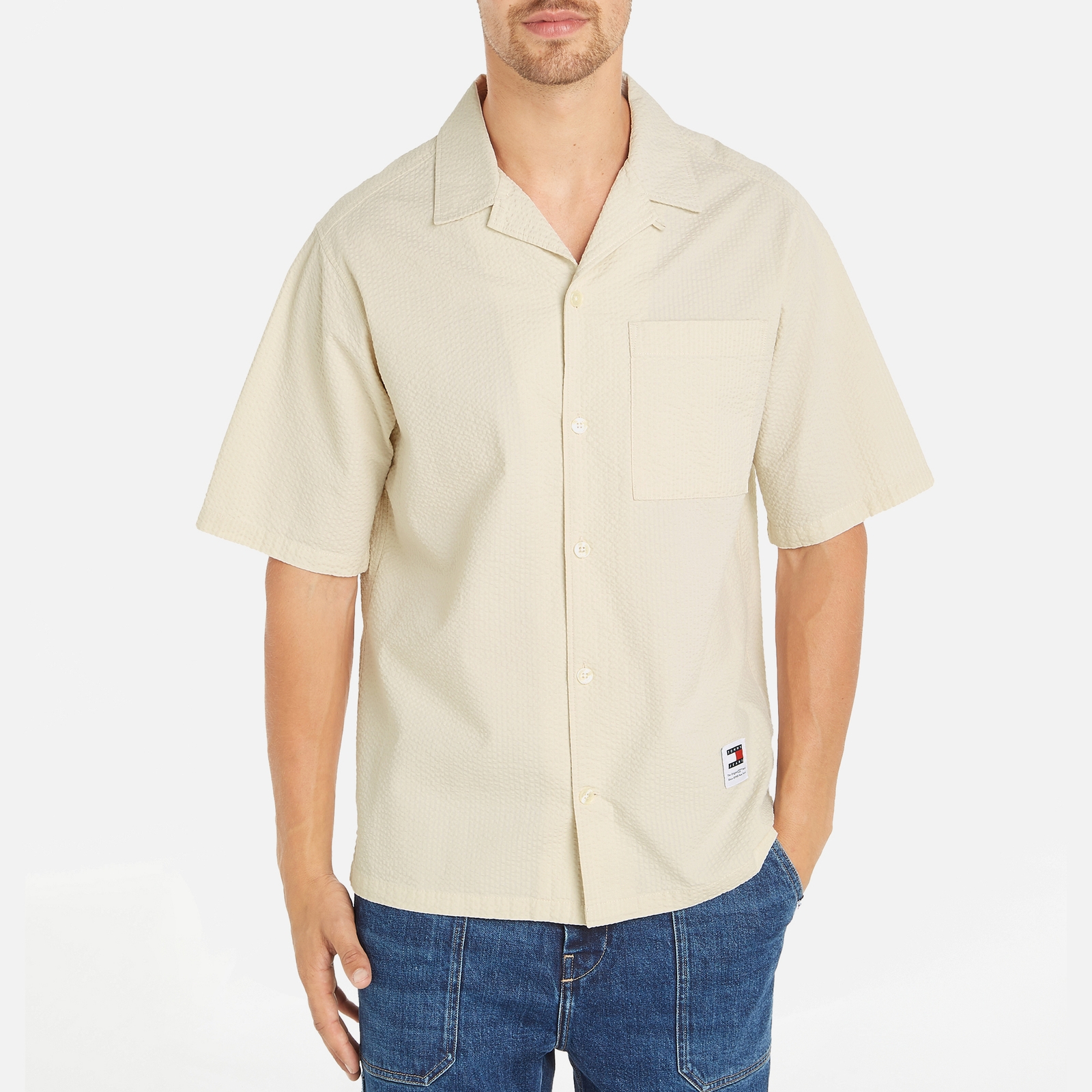 Tommy Jeans Camp Cotton Seersucker Shirt - S von Tommy Jeans