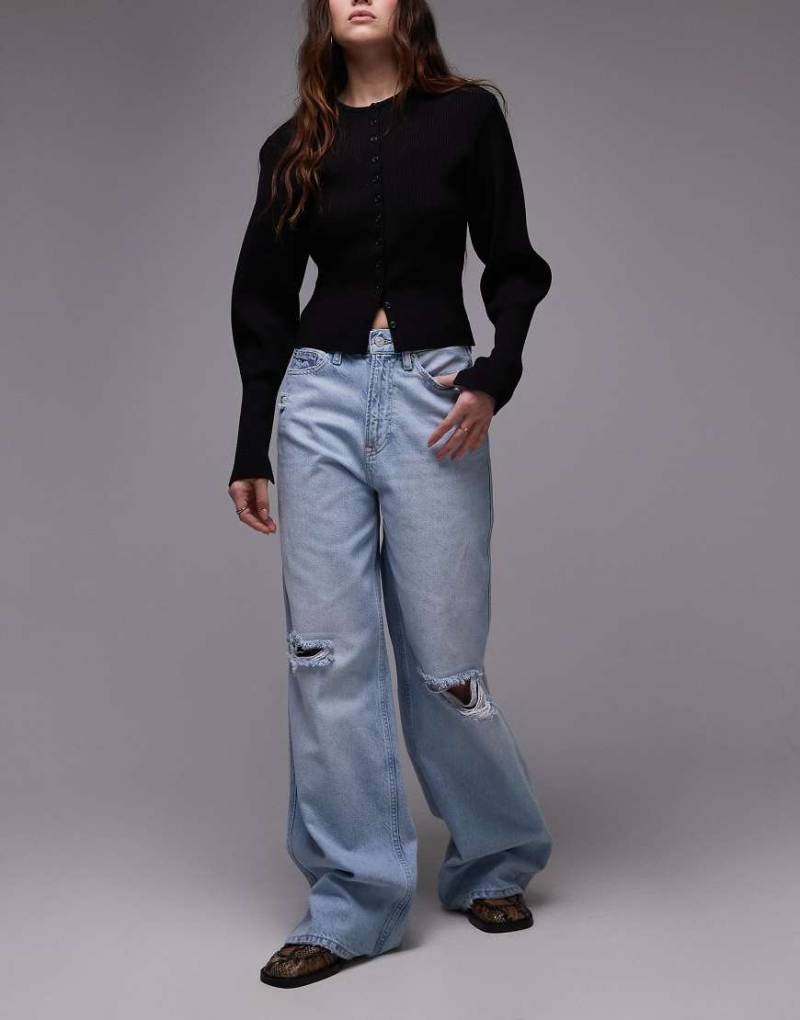 Tommy Jeans - Claire - Jeans in heller Waschung mit Zierrissen, hohem Bund und weitem Bein-Blau von Tommy Jeans