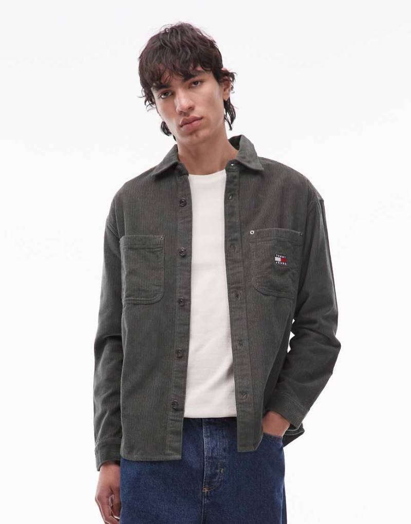 Tommy Jeans - Cord-Hemdjacke in Dunkelgrün mit Knopfleiste von Tommy Jeans
