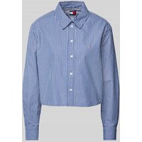 Tommy Jeans Cropped Hemdbluse mit Logo-Stitching Modell 'POIPLIN' in Marine, Größe M von Tommy Jeans