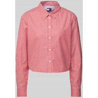 Tommy Jeans Cropped Hemdbluse mit Logo-Stitching Modell 'POIPLIN' in Rot, Größe S von Tommy Jeans