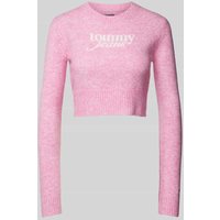 Tommy Jeans Cropped Strickpullover mit Label-Print in Pink, Größe XL von Tommy Jeans