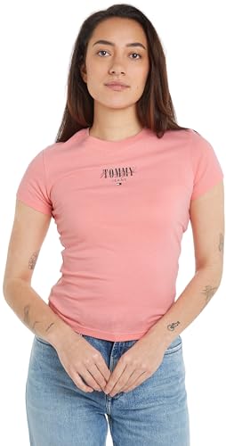 Tommy Jeans Damen 2er Pack T-Shirts Kurzarm Slim Essential Rundhalsausschnitt, Mehrfarbig (White/Pink), XS von Tommy Jeans