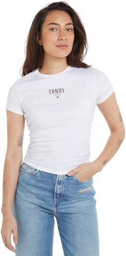 Tommy Jeans Damen 2er Pack T-Shirts Kurzarm Slim Essential Rundhalsausschnitt, Mehrfarbig (White / Black), XXS von Tommy Jeans